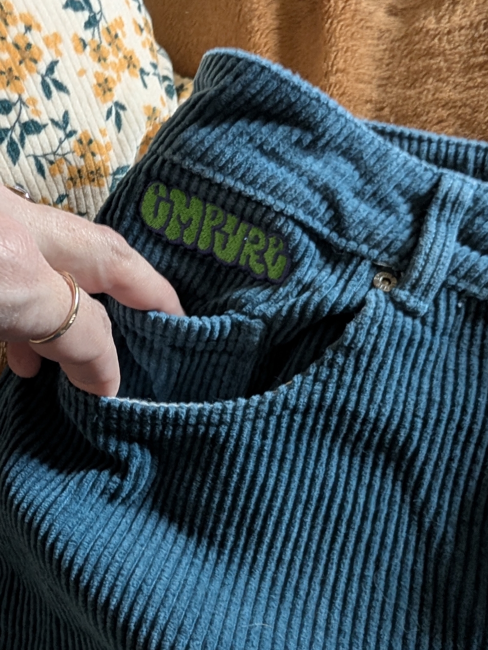 Empyre Teal Corduroy Straight Leg Pants with Lime Logo